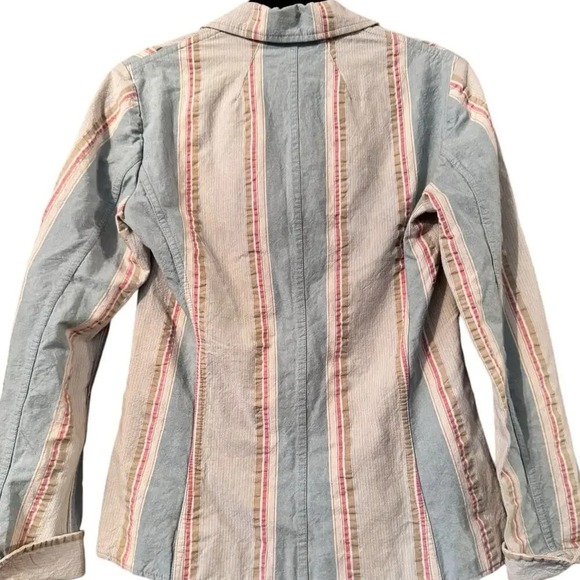 Striped Cotton Blazer Jacket Pink Blue Beige Tan Casual Career - Picture 6 of 12